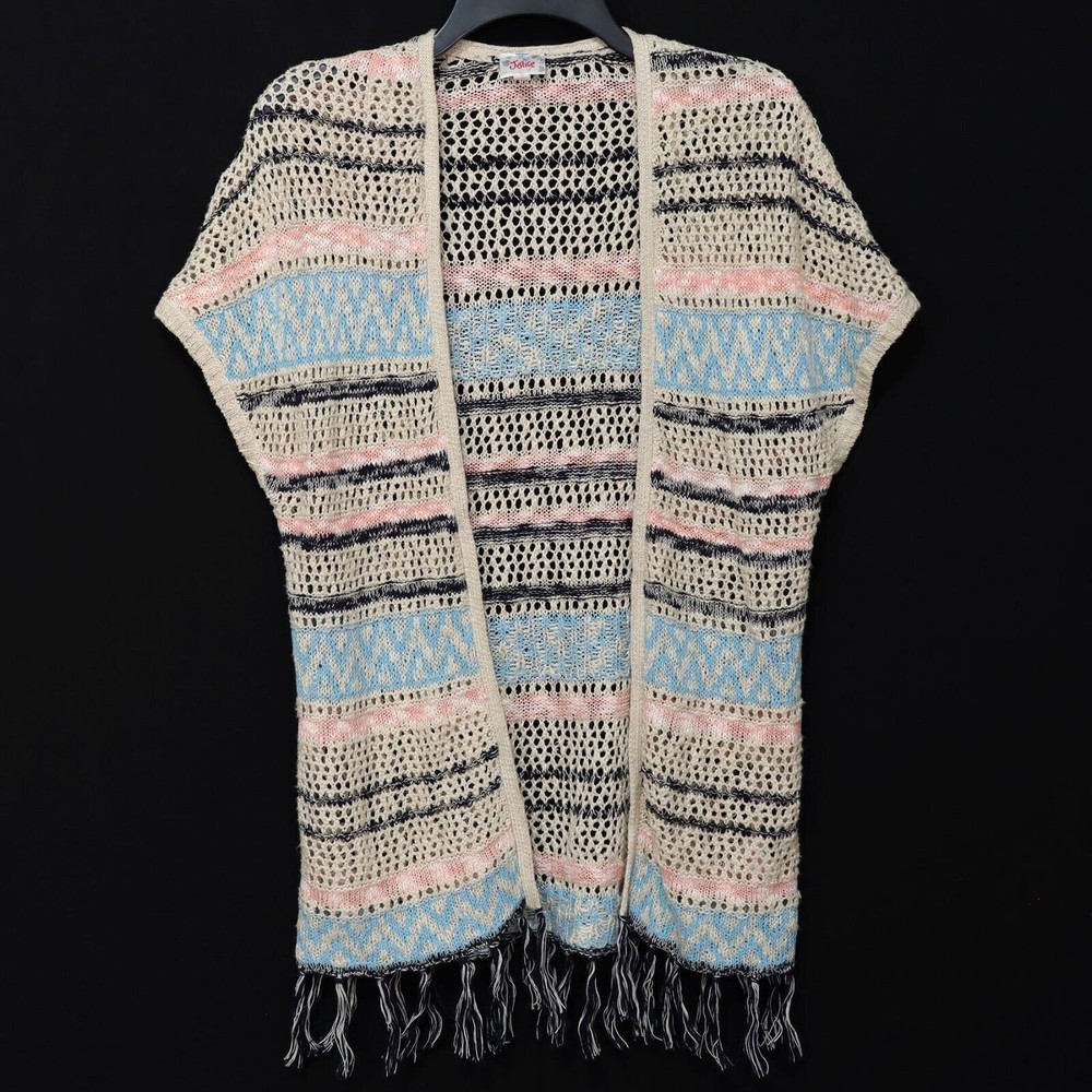 Justice Girls Open Front Cardigan Sweater 12/14 Fringed Sparkle Short Sleeve